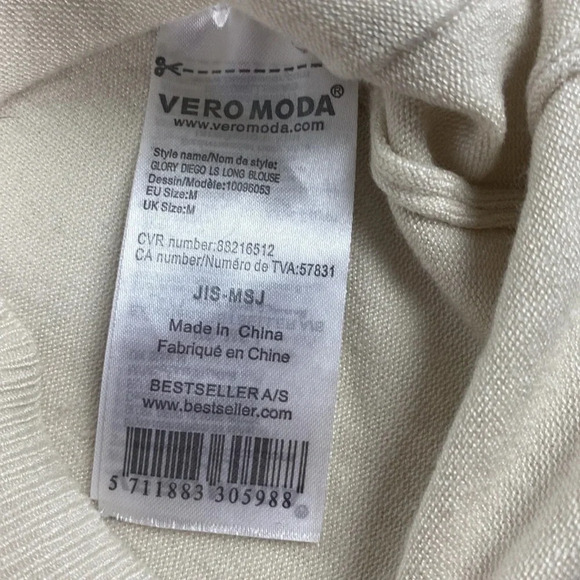 2/$25 Cream beige off white long sleeve vneck pullover with pockets tunic sz M - Picture 7 of 12